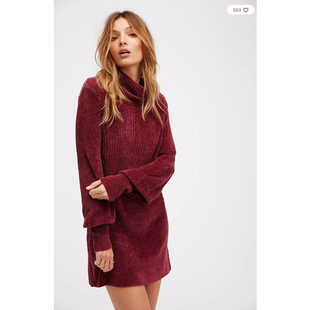 Free People New Moon Chenille Sweater Dress / Tunic Raspberry Purple Cutout L